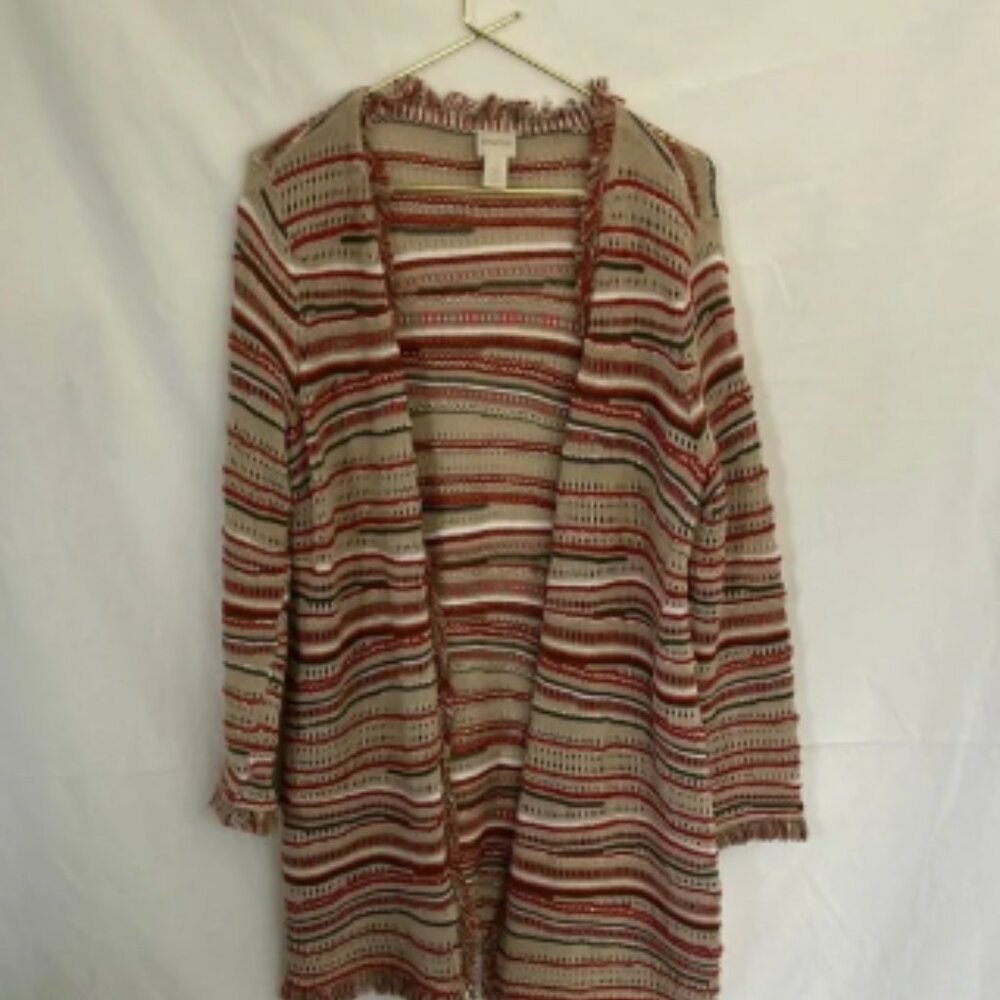 Chico's Red and Cream Cardigan Sweater